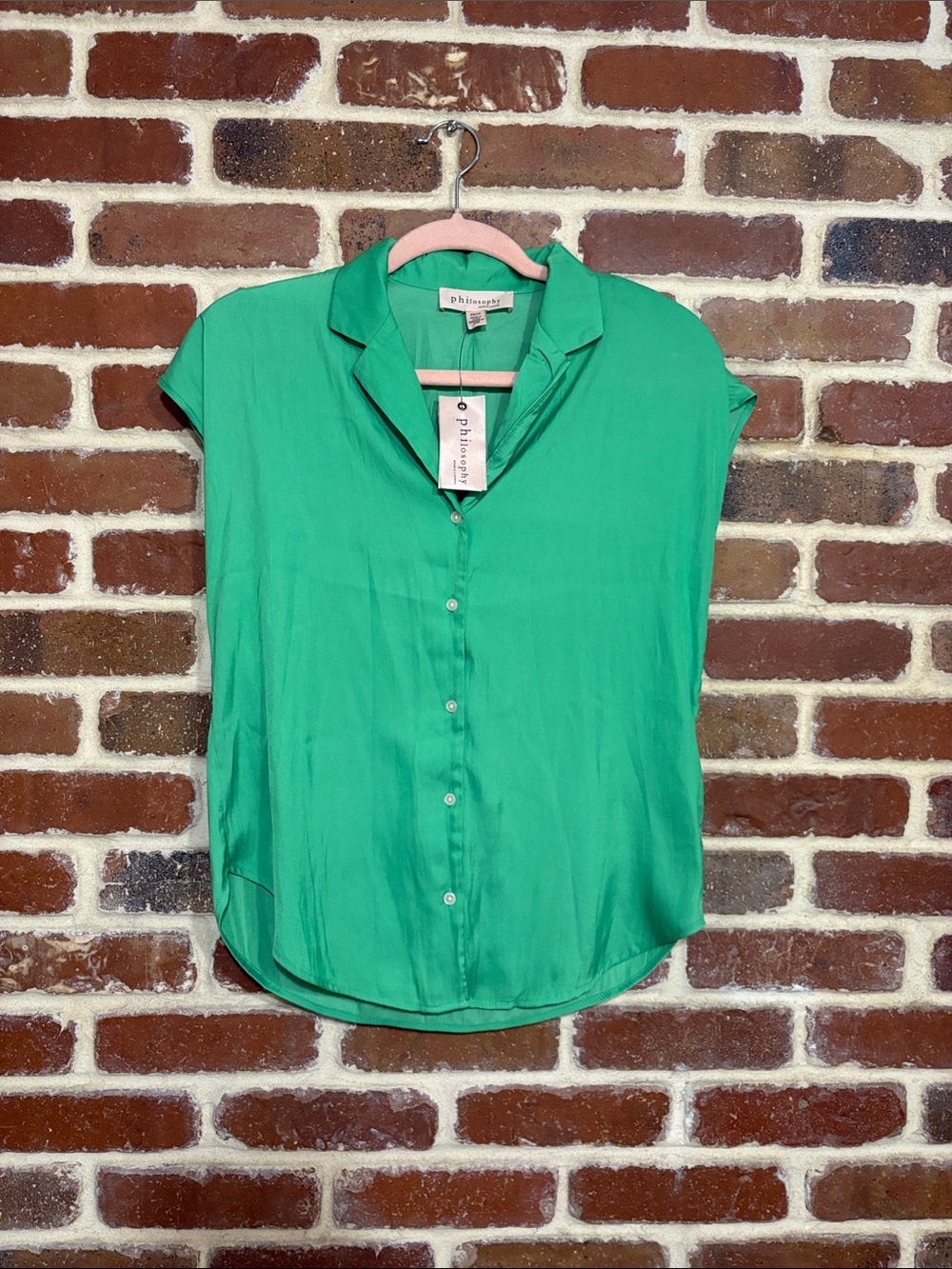 Philosophy Green Short-Sleeve Button-Down shirt new size xs